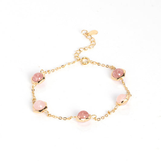Retro Pink Crystal Bracelet with Sterling Silver Needle