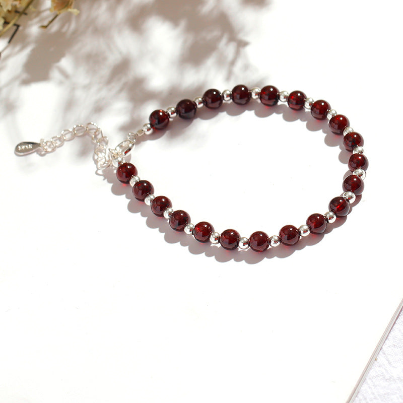 Lucky Garnet Beaded Bracelet Plated with Gold for Women's Fortune-themed Gift