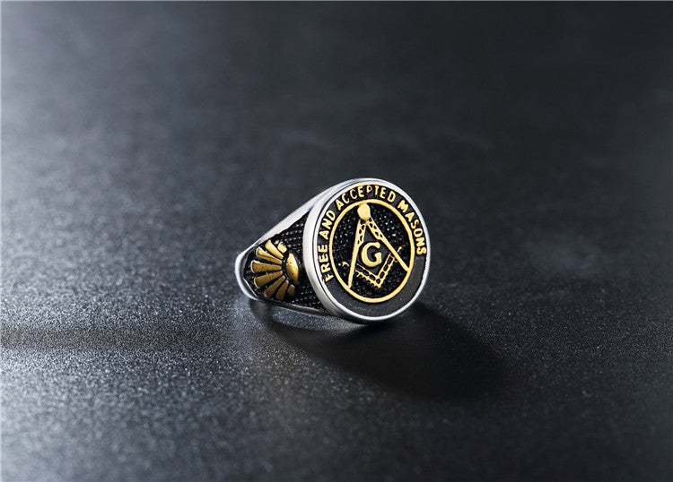 Titanium Steel Ring Masonic Punk Retro Style For Men And Women Personalized Planderful Everyday Genie