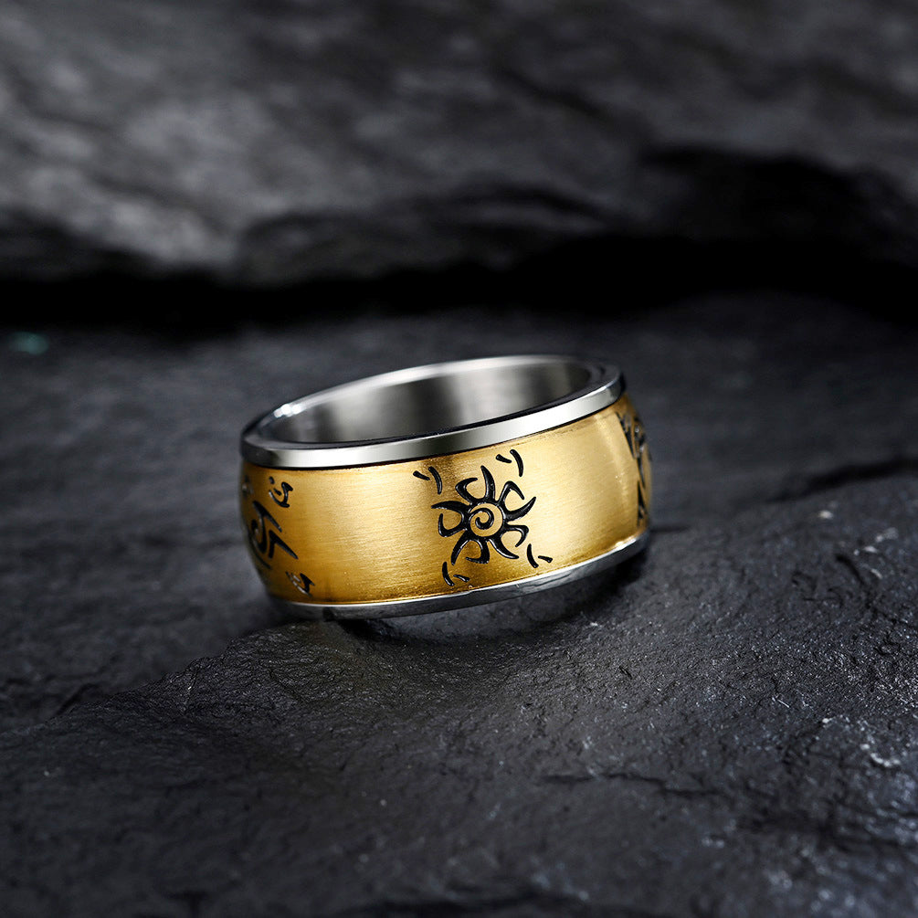 Sun Moon Nebula Electric Rotatable Gold-plated Ring for Men