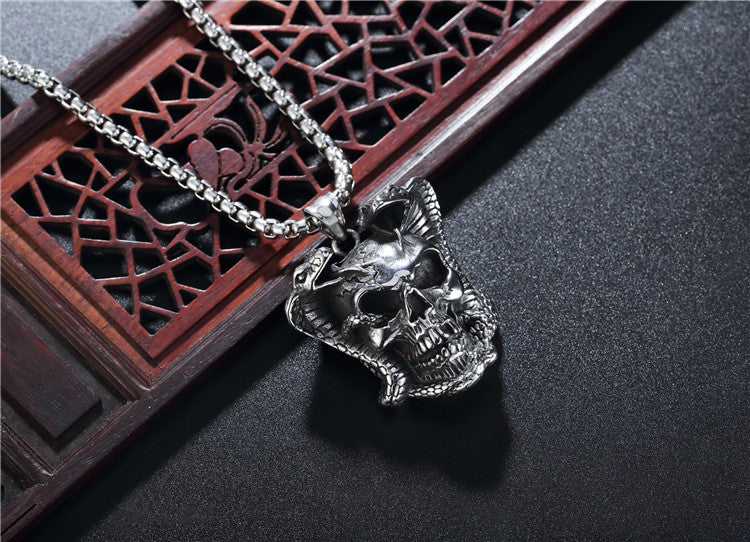 Snake King Skull Titanium Steel Pendant Necklace