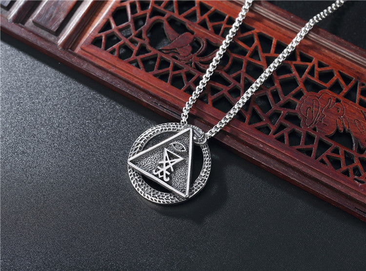 Planderful Masonic Triangle Pendant Stainless Steel for Men Unisex Retro Mystery Jewelry Protection Statement