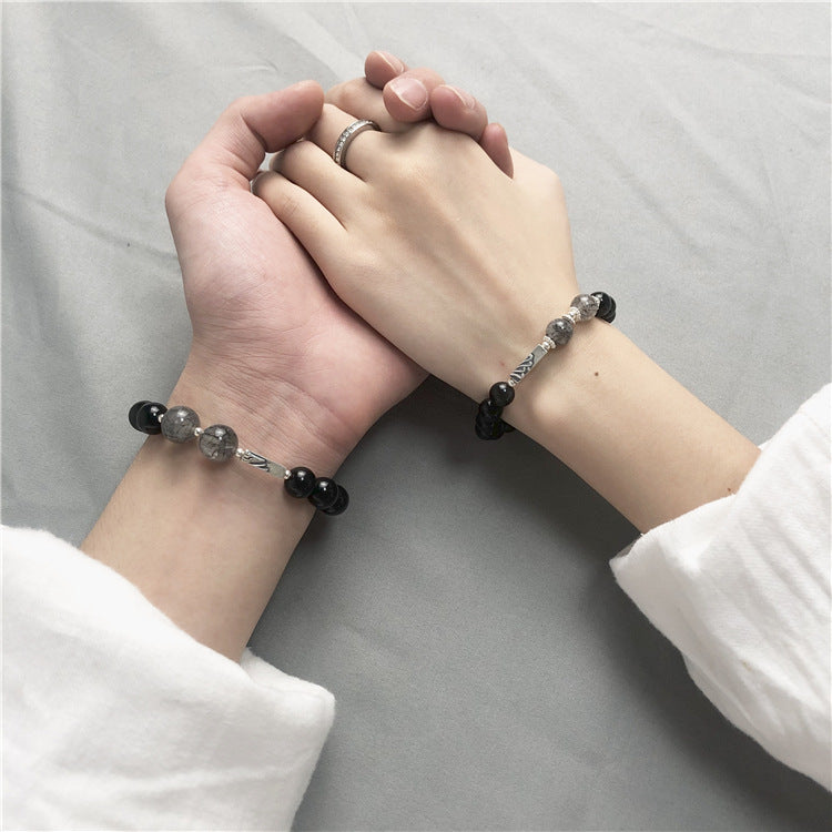 Obsidian Crystal Couple Bracelet Set with Magnetic Sea Vows Mountain Alliance Black Hair Crystal Hand Ornament