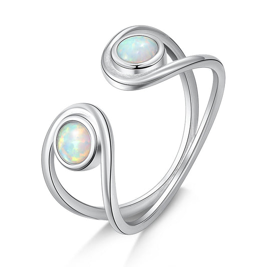 Double Round Opal Opening Sterling Silver Ring
