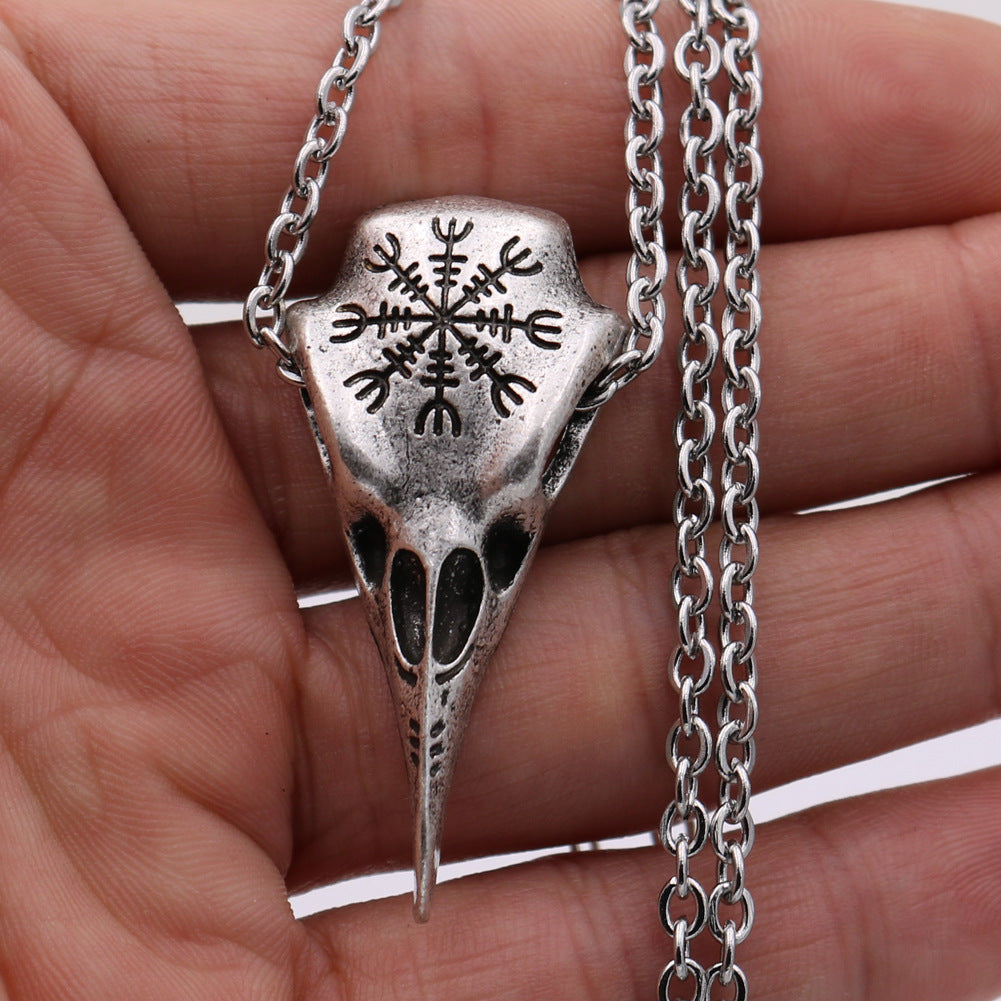 Viking Skull Crow Pendant Stainless Steel Necklace from Planderful Norse Legacy