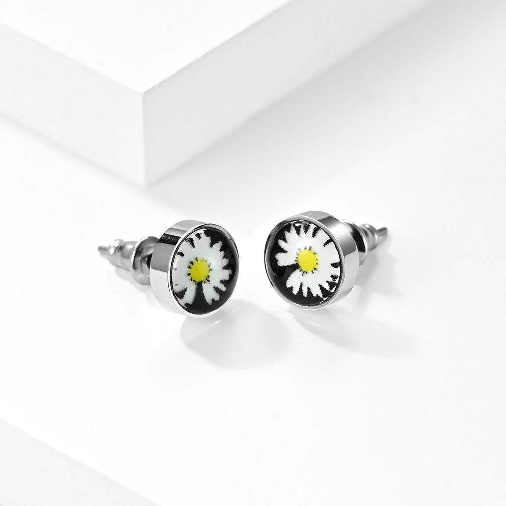 Ins Wind GD Stainless Steel Luminous Daisy Earrings For Men