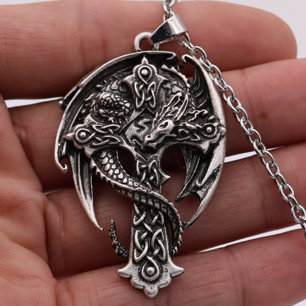 Kelte Dragon Wing Necklace - Norse Legacy Stainless Steel Men's Cross Pendant