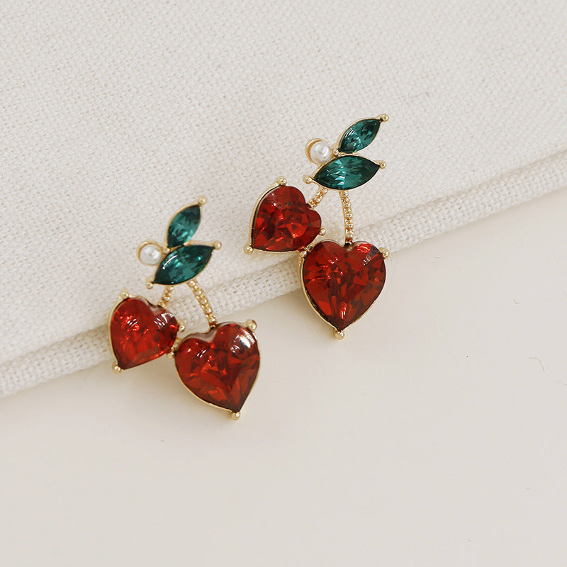 Cherry Heart Studded Earrings - Vienna Verve Collection