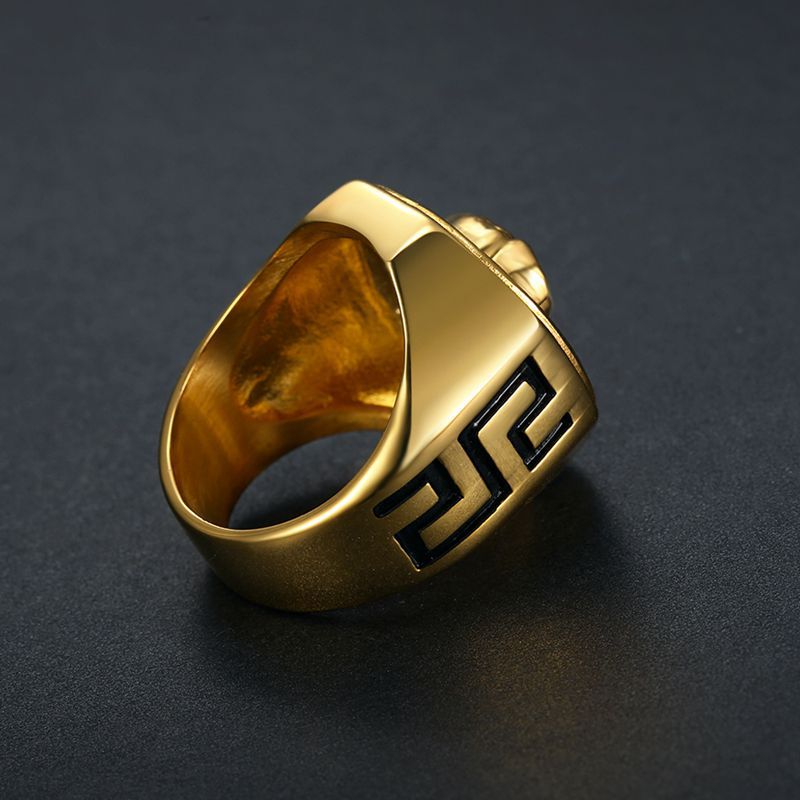 Planderful Everyday Genie Men's Ring Titanium Steel Gold Plated Greek Mythology Hip Hop Bold Style Size 7-13