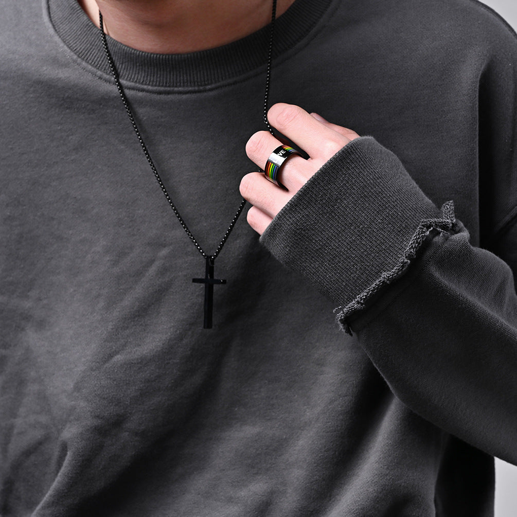 Planderful Rainbow Titanium Steel Ring For Men And Women Unisex Fashion Jewelry Trendsetting Accessory