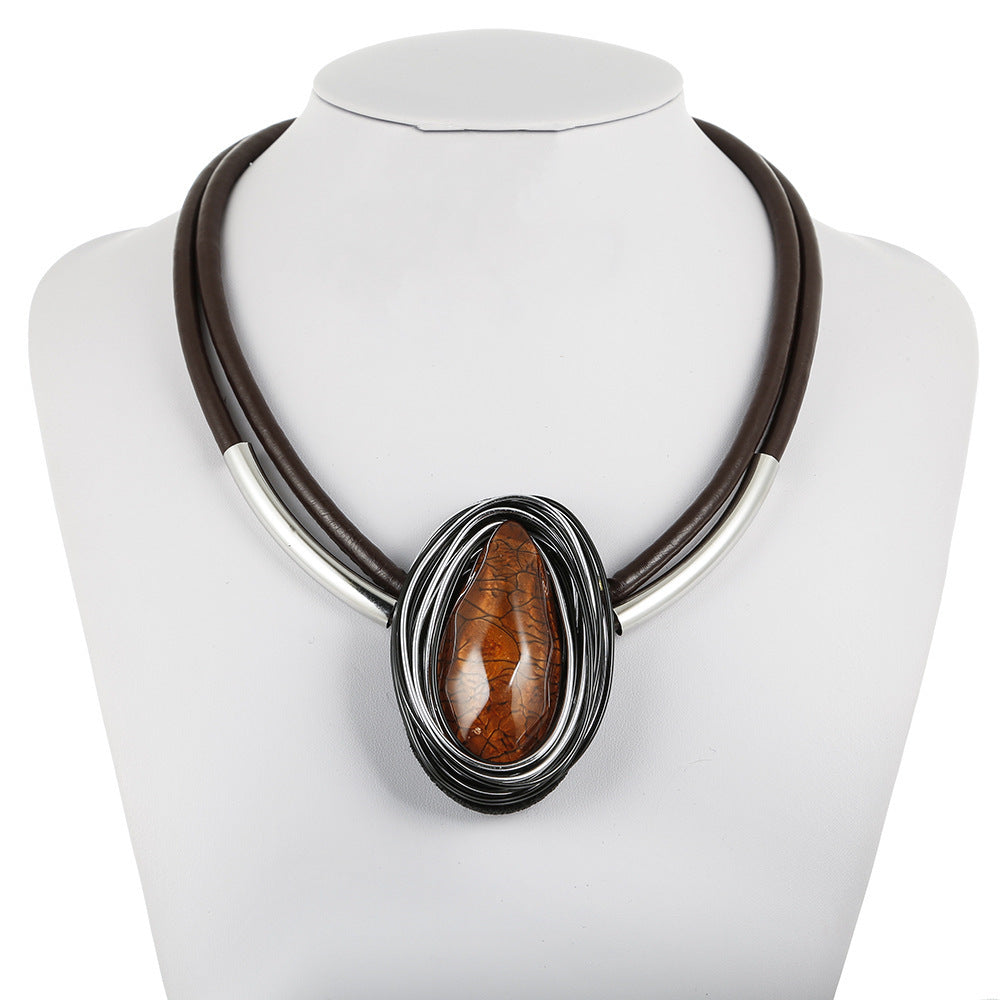 Bold Resin Pendant Necklace with European and American Flair - Stylish Amazon Jewelry with Aluminum Pendant