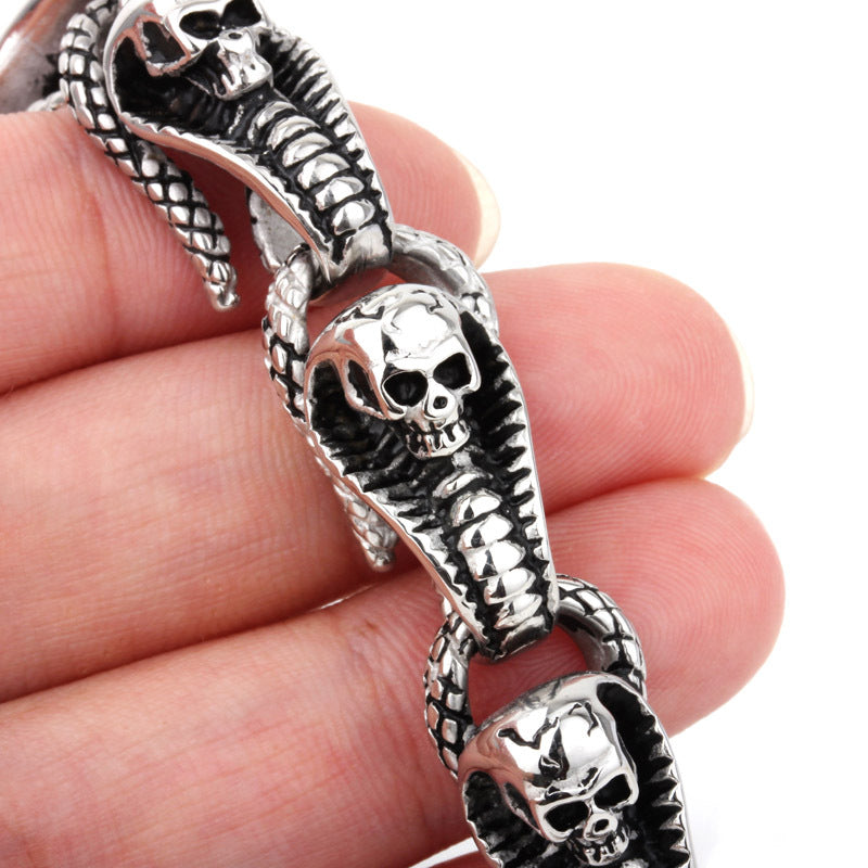 Titanium Steel Skull Bracelet with Spirit Snake Design - Trendy Men's Jewelry