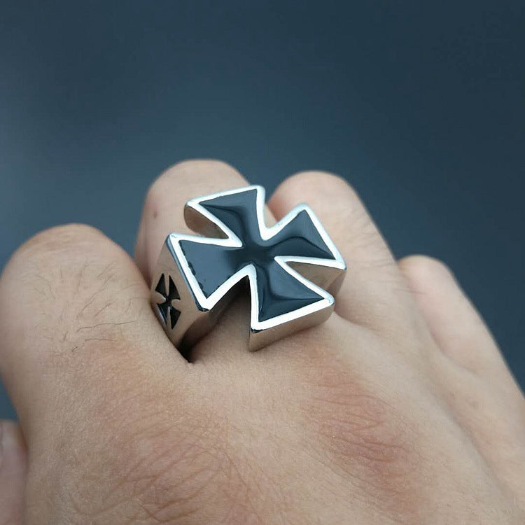 Planderful Everyday Genie Polished German Black Iron Cross Ring For Men Titanium Steel Punk Retro Style