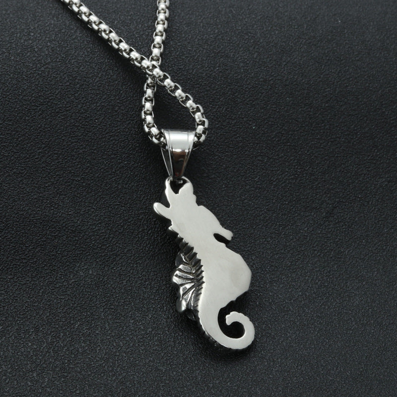 Stylish Titanium Steel Seahorse Pendant Necklace for Men - Marine Animal Design
