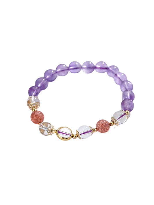Lavender Amethyst and Strawberry Crystal Sterling Silver Bracelet for Women