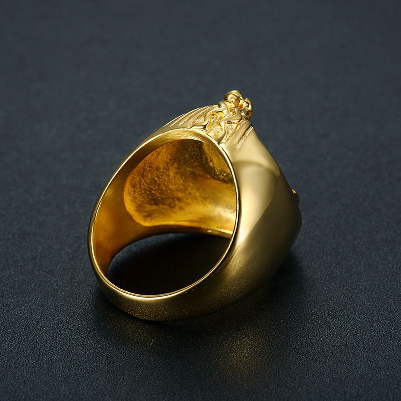 Planderful Iconic Hip Hop Ring For Men Titanium Steel Gold Plated Egyptian Pharaoh Design
