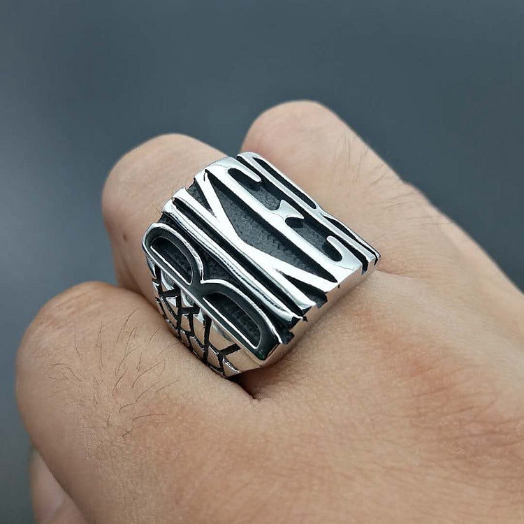 Planderful Biker Ring Polished Titanium Steel For Men