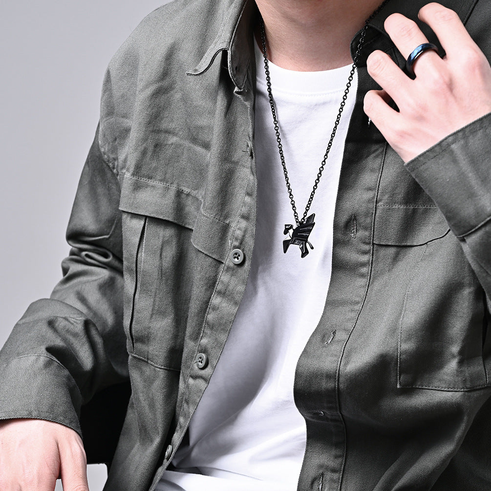 Origami Pegasus Pendant — Antiqued Silver or Black