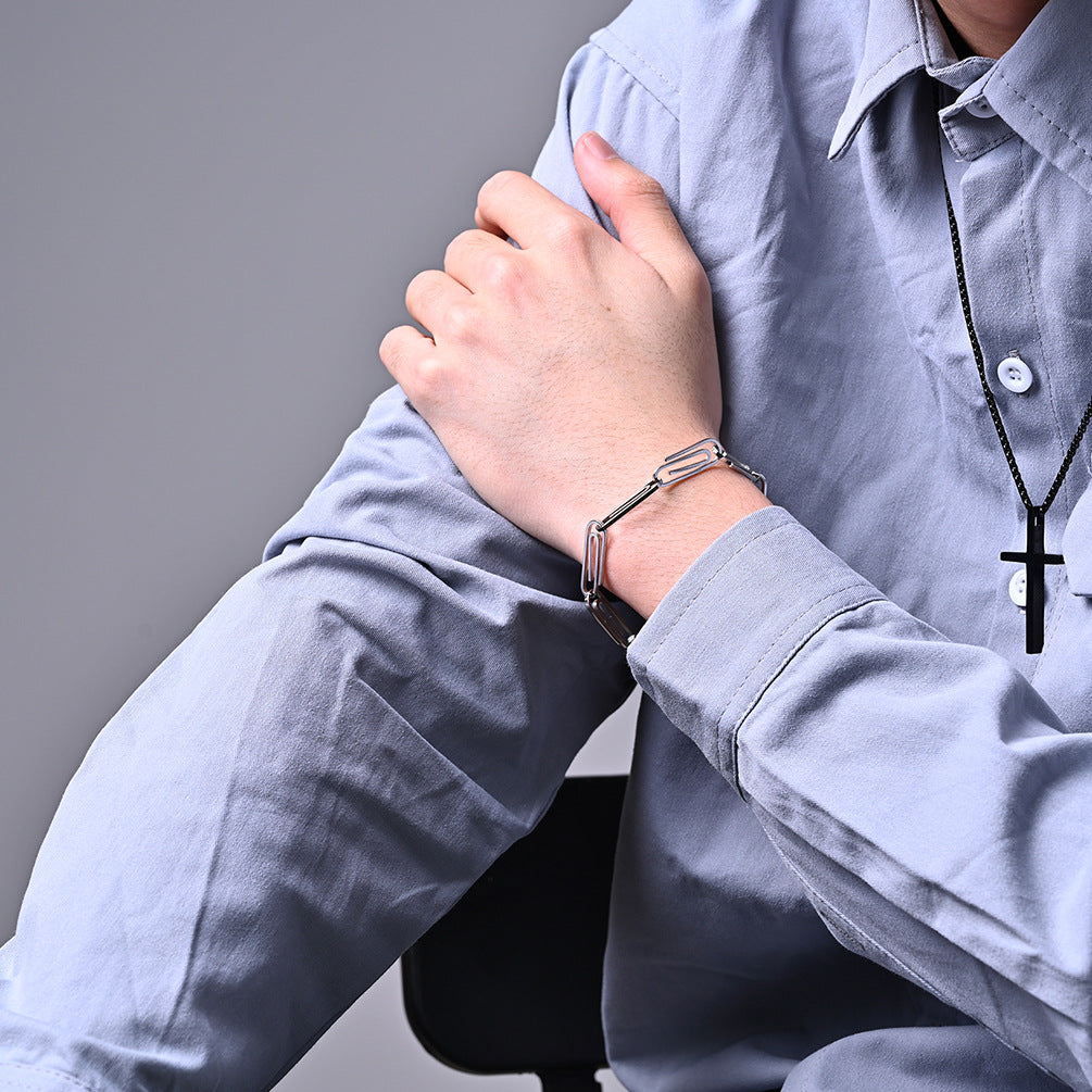 Japanese Simple Stainless Steel Pin Adjustable Bracelet for Men