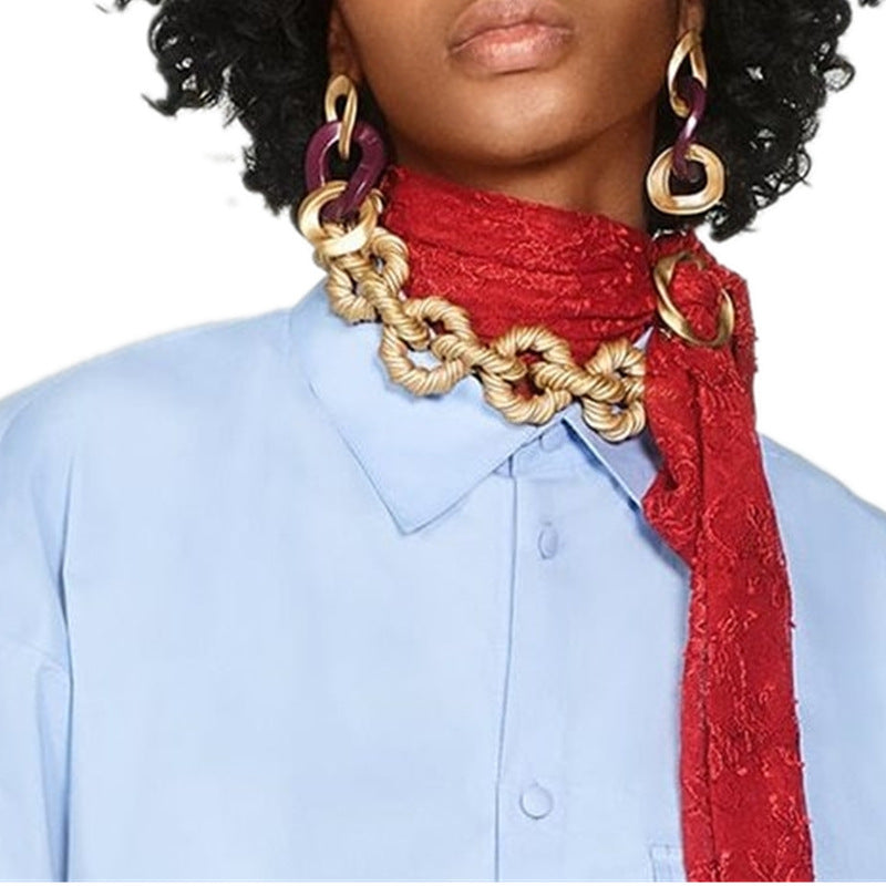 Bold Choker Necklace with Exaggerated Metal Fried Dough Twists Design - Savanna Rhythms Series