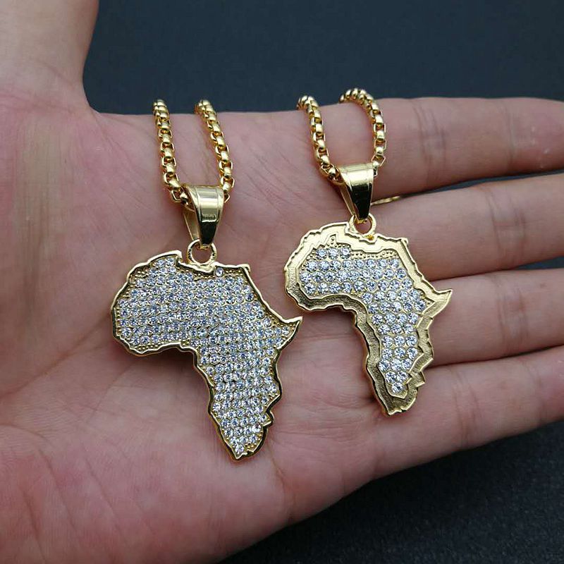 Zircon Necklace – Statement Hip-Hop African Map Pendant