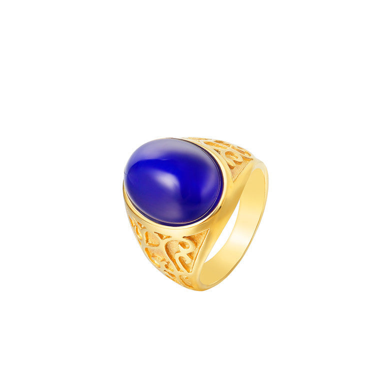 Planderful Opal Stone Ring Unisex Gold Plated Titanium Steel Durable Vintage Protection
