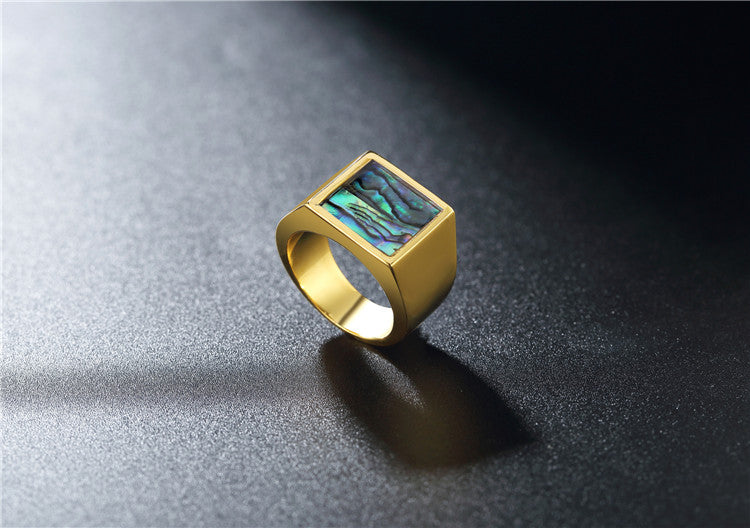 Planderful Titanium Steel Ring For Men Unisex Minimalist Gold Plated Shield Protection