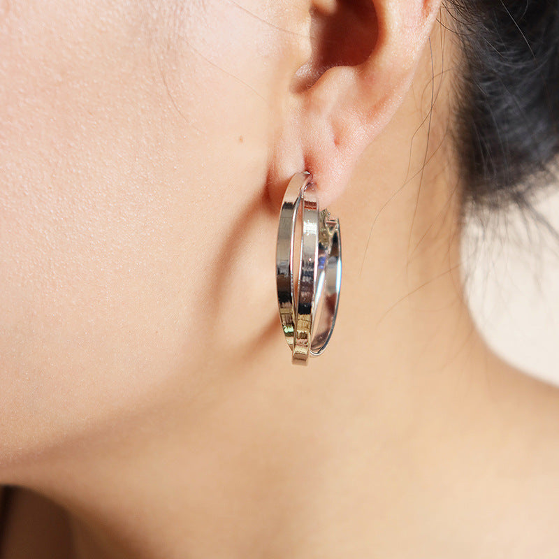 Chic Metal Hoop and Geometric Stud Earrings Set - Vienna Verve Collection