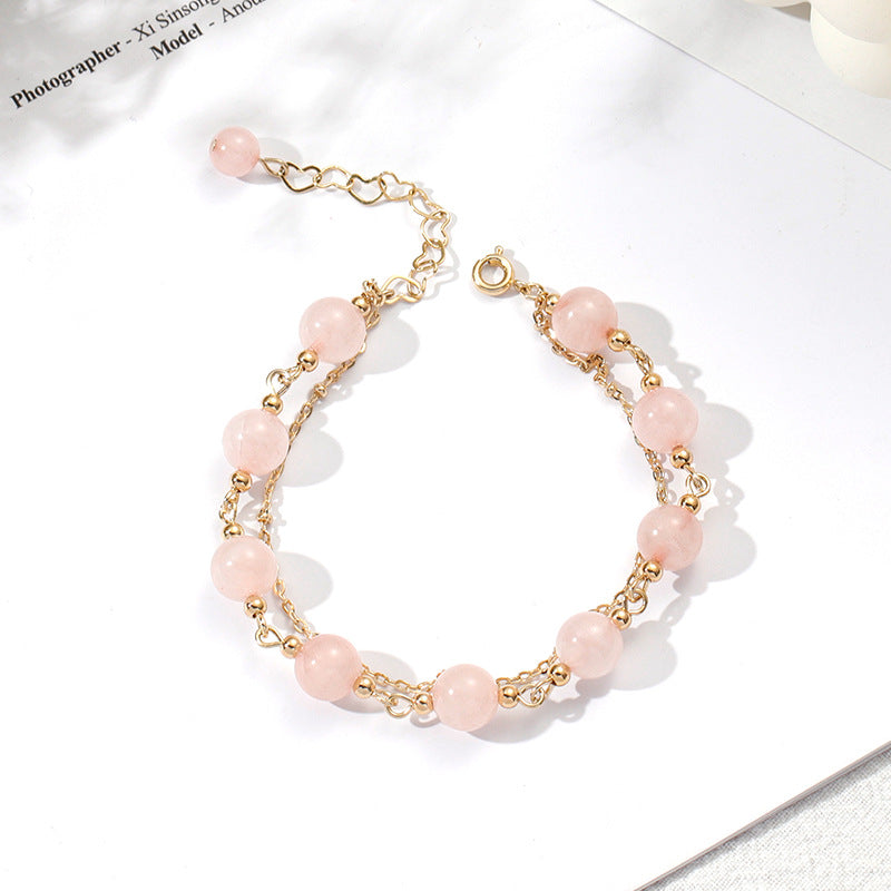Feminine Pink Crystal Peach Blossom Bracelet with Sterling Silver Accent