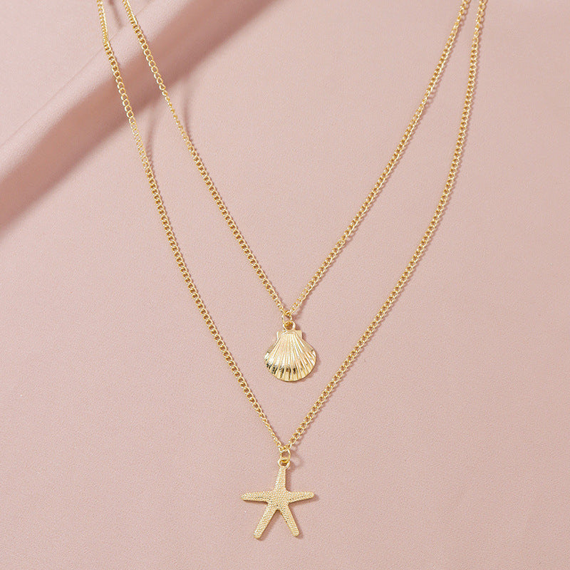Stylish Double Starfish Shell Necklace - Trendy Fashion Jewelry