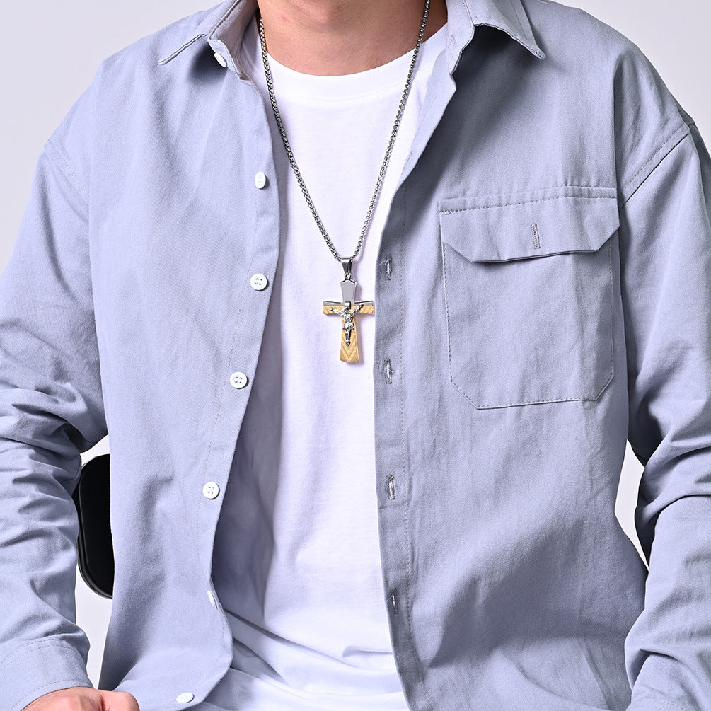 Jewelry Source Manufacturer Amazon Hot-Selling Supply Wholesale Titanium Steel Cross Necklace Pendant for Men