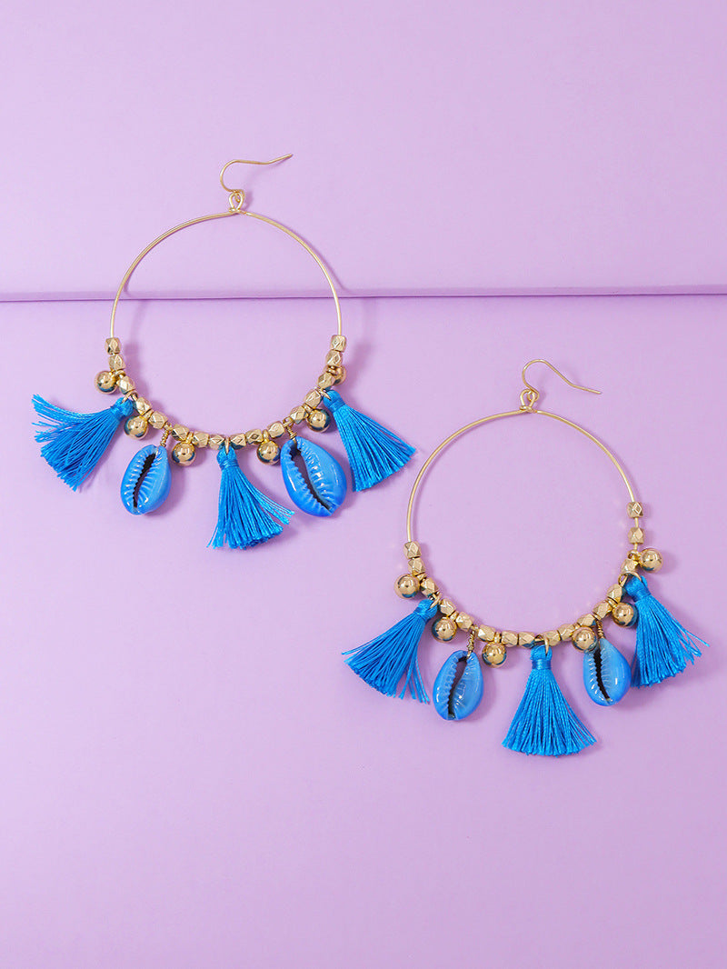 European and American Influence: Ethnic Seashell Tassel Earrings for Women