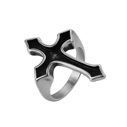 Black Holy Spirit Latin Cross Titanium Steel Ring for Men