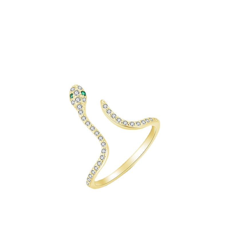 Stylish Sterling Silver Snake Ring with Zircon Gem