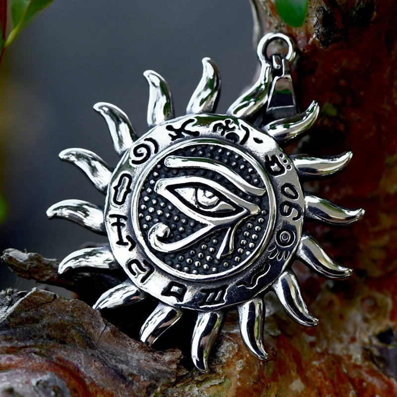 Titanium Steel Eye of Horus and Sunflower Pendant Jewelry for Men - Nordic Retro Style Wholesale