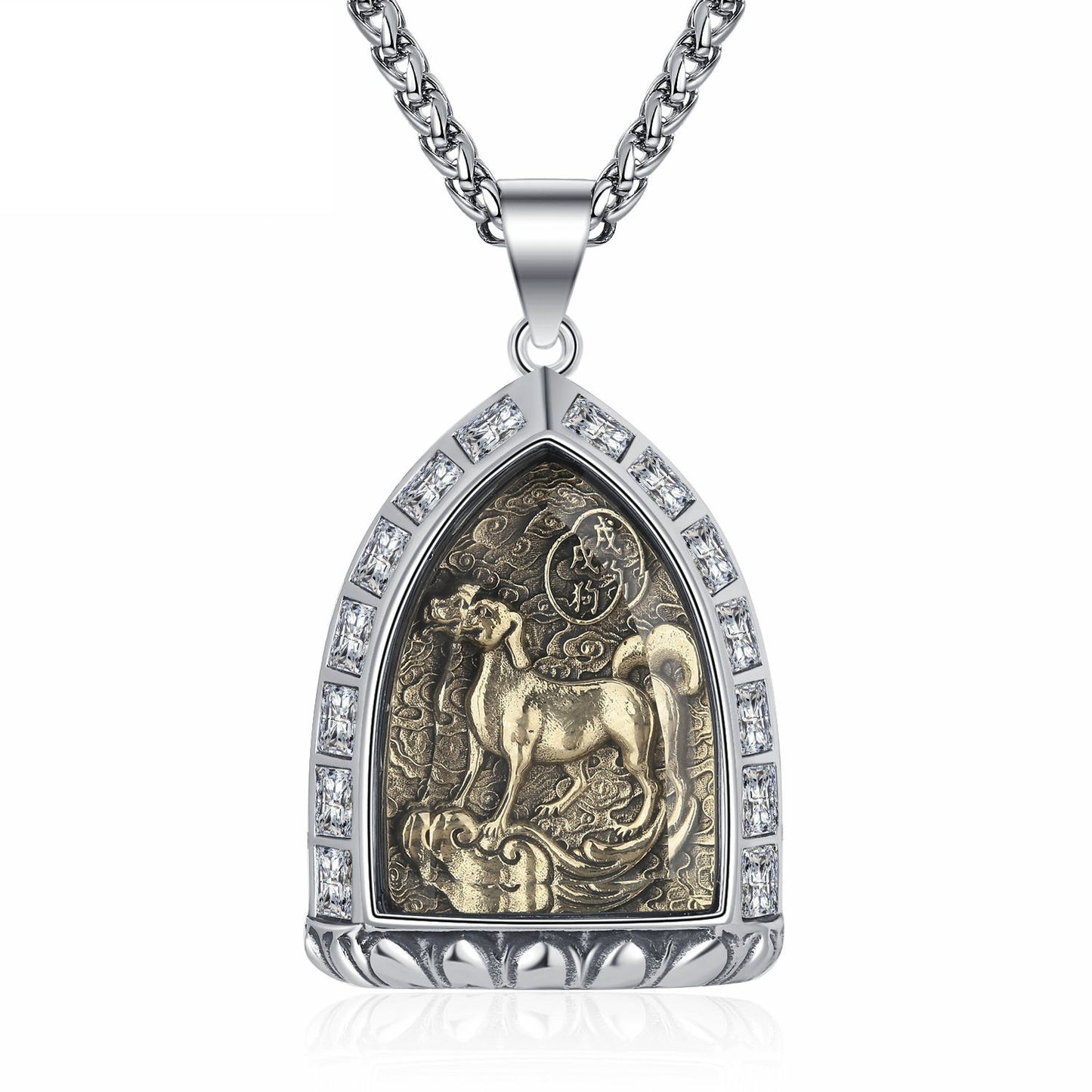 Zircon Necklace – Vintage Zodiac Buddha Pendant for Men Stainless Steel by Planderful