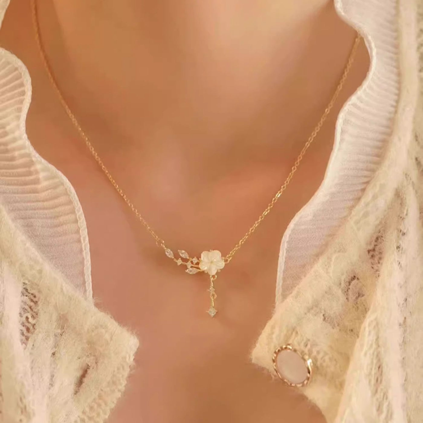 925 Sterling Silver Camellia Necklace Women's Luxury Gift