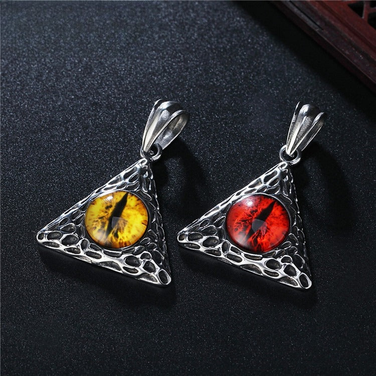 Planderful Titanium Steel Triangle Devil's Eye Pendant Necklace For Unisex Fashion Fans Bold Retro Punk Accessory