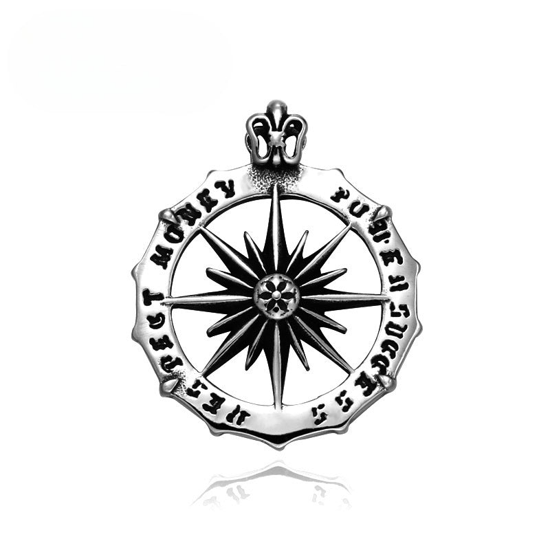 Retro Titanium Steel Sun God Pendant for Men - Unique Round Brand Letter Design