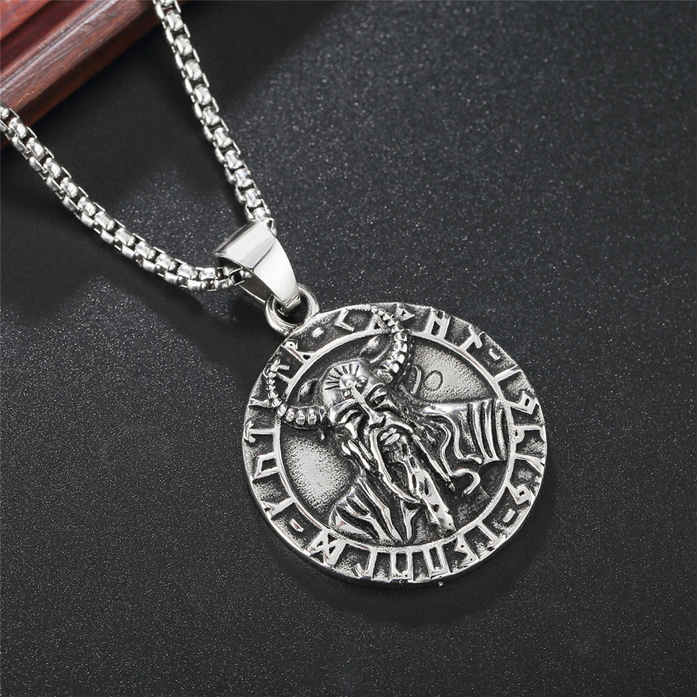 Planderful Nordic Viking Round Pendant Personalized Mens Unisex Stainless Steel Protection Pendant
