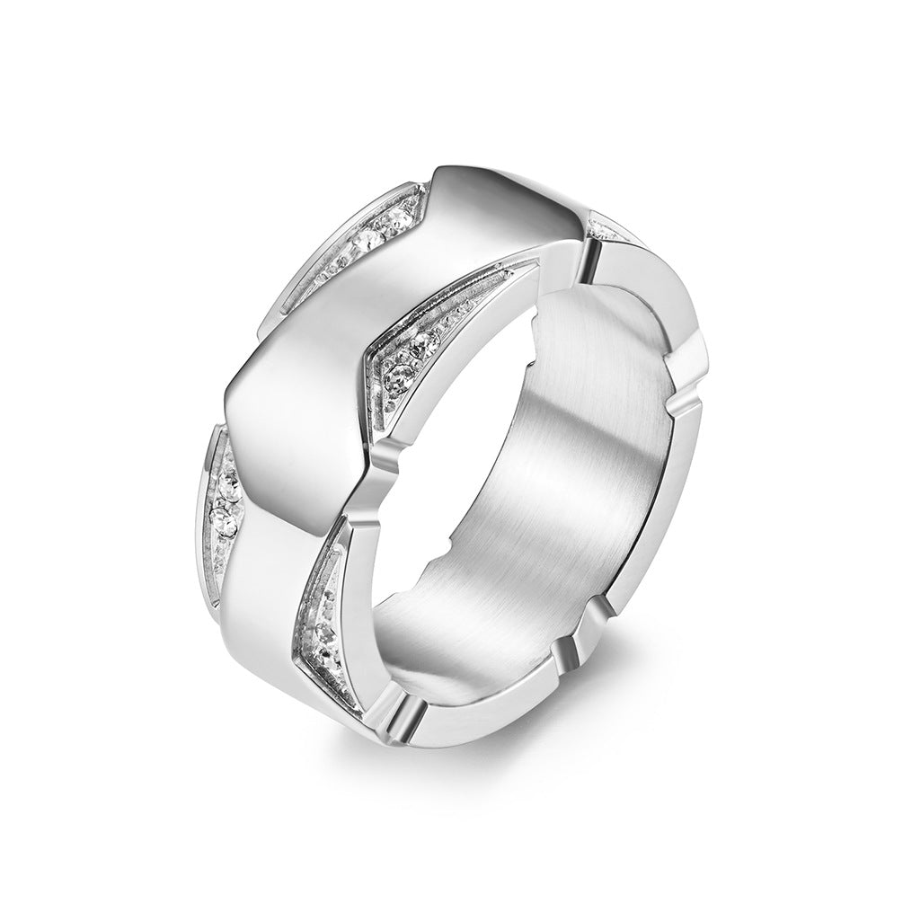 Planderful Unisex Titanium Steel Ring Gold Plated Zircon