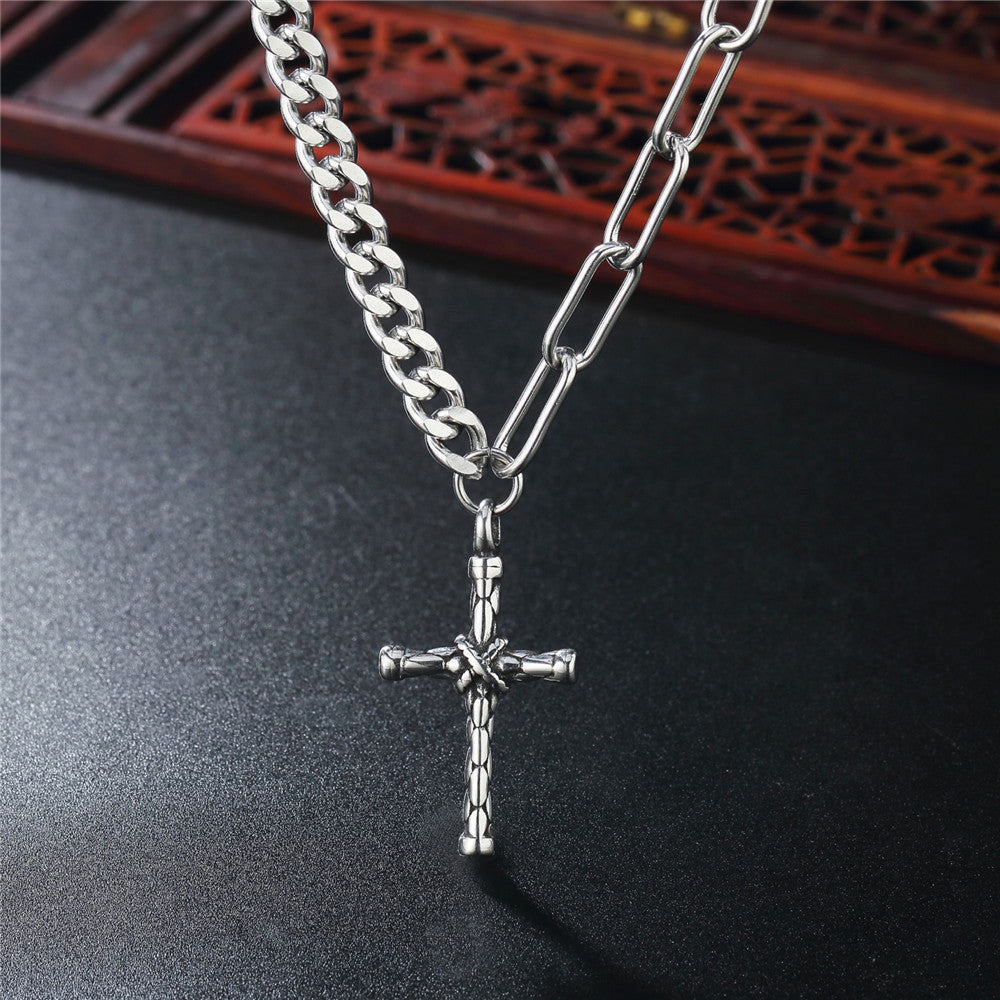 Planderful Stainless Steel Cross Necklace for Unisex Punk Rock Fans, Heavy Metal Statement Pendant