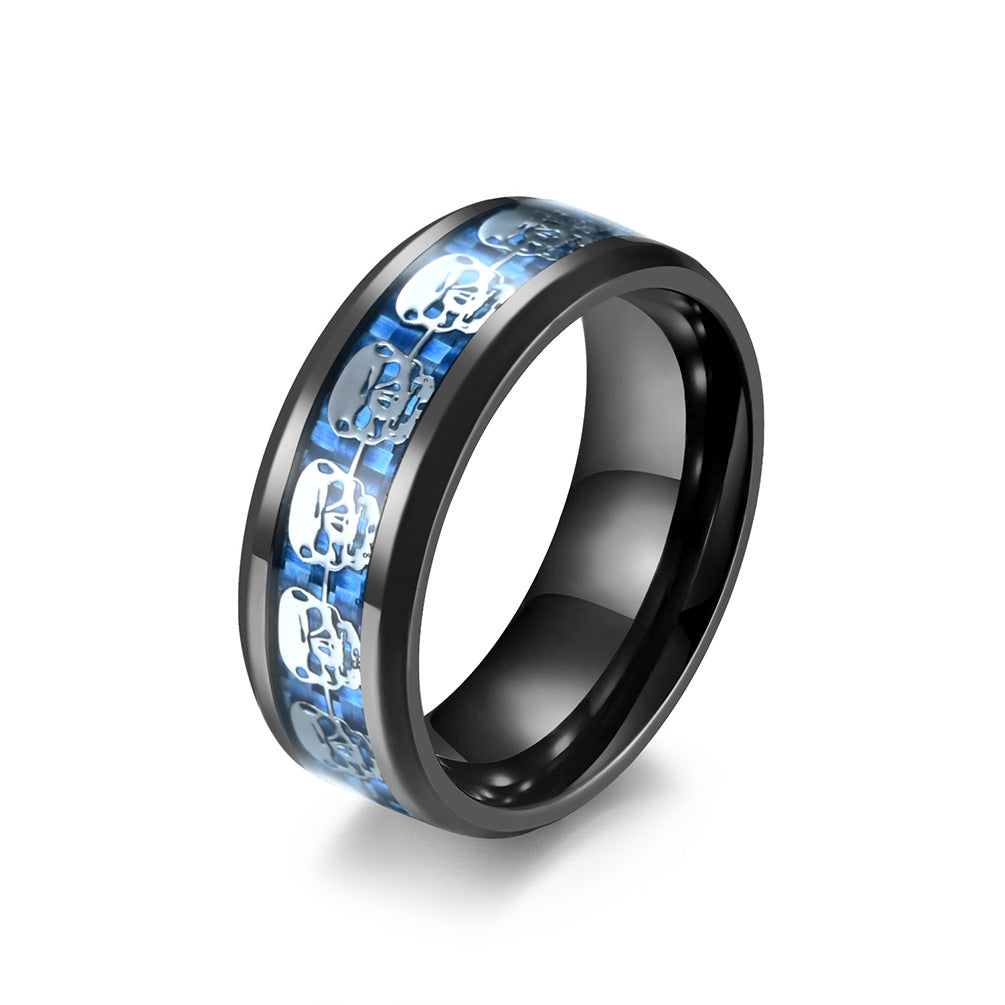 Carbon Fiber Sticker Skull Personalized Stainless Steel Ring for Men