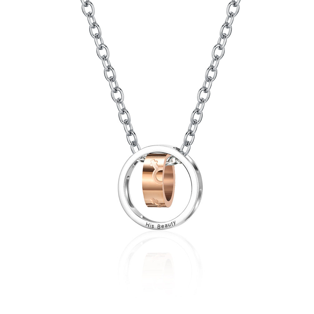 Two-Tone Interlocking Ring Pendant Necklace