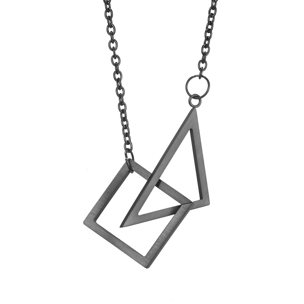 Planderful Geometric Necklace Triangle Square For Couples Unisex Minimalist Black White Pendant