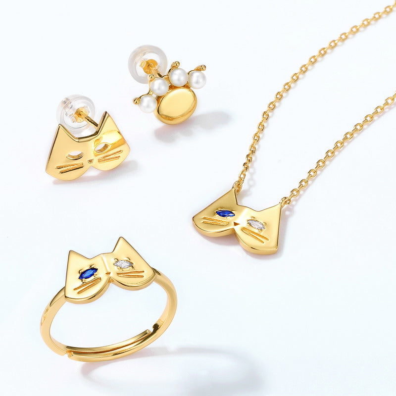 Mandarin Duck Eye Cute Cat Blue Spinel Zircon Sterling Silver Necklace