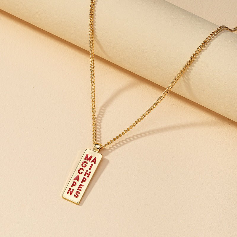 Enchanted Wordplay Rectangle Pendant Necklace