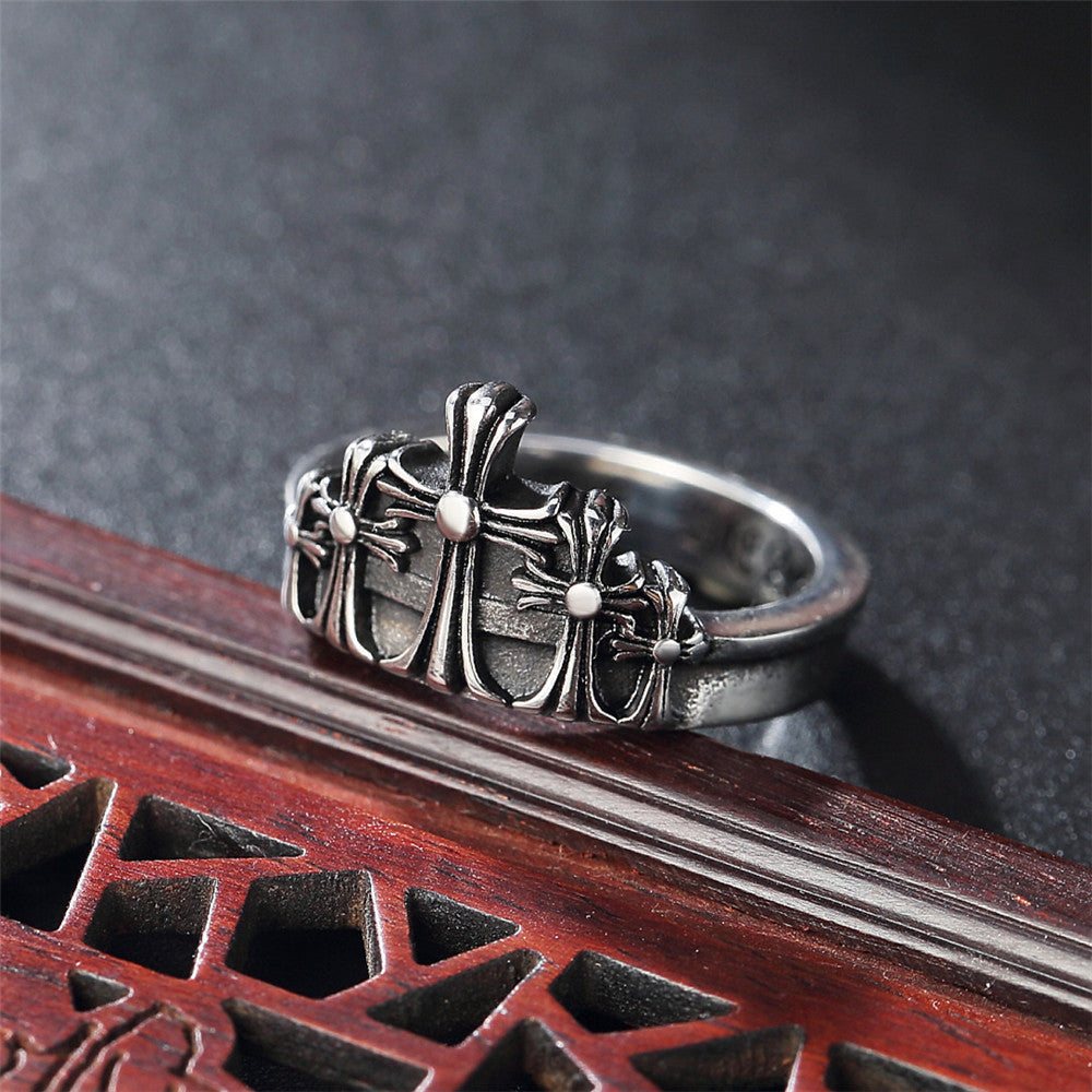 Cross Flower Crown Titanium Steel Ring for Men