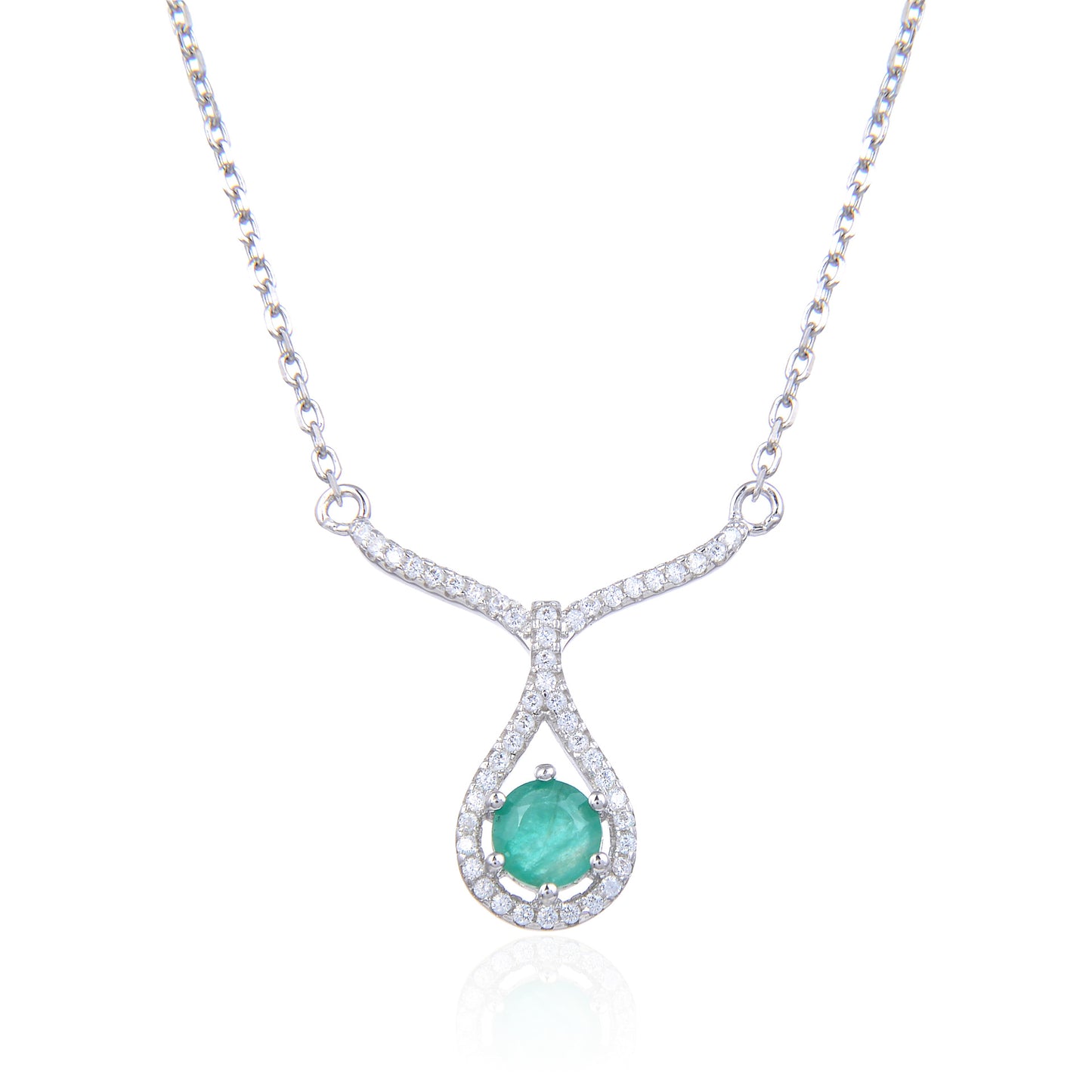 V Shape Water Droplet Round Cut Natural Gemstone Silver Necklace