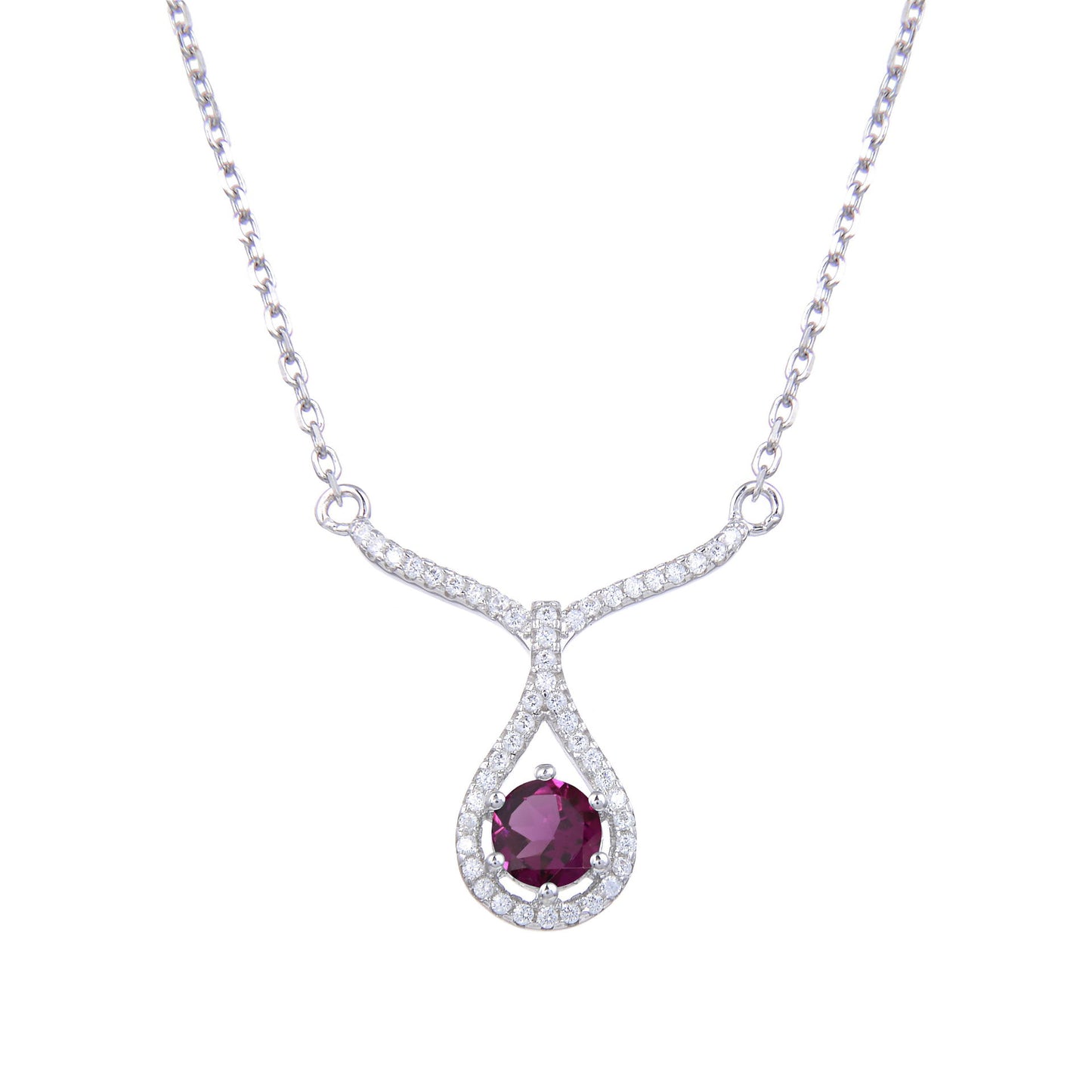 V Shape Water Droplet Round Cut Natural Gemstone Silver Necklace